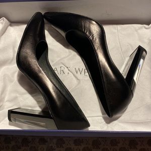 Stuart Weitzman Black Leather Clear Heel Pumps Never Used